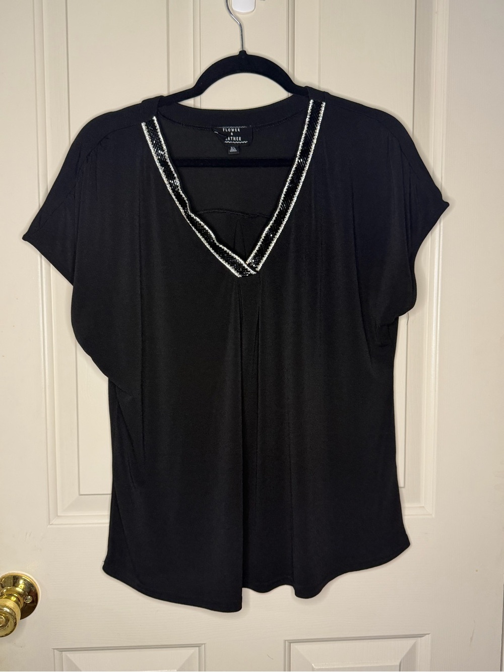 Black V-Neck Embellished Women's Top